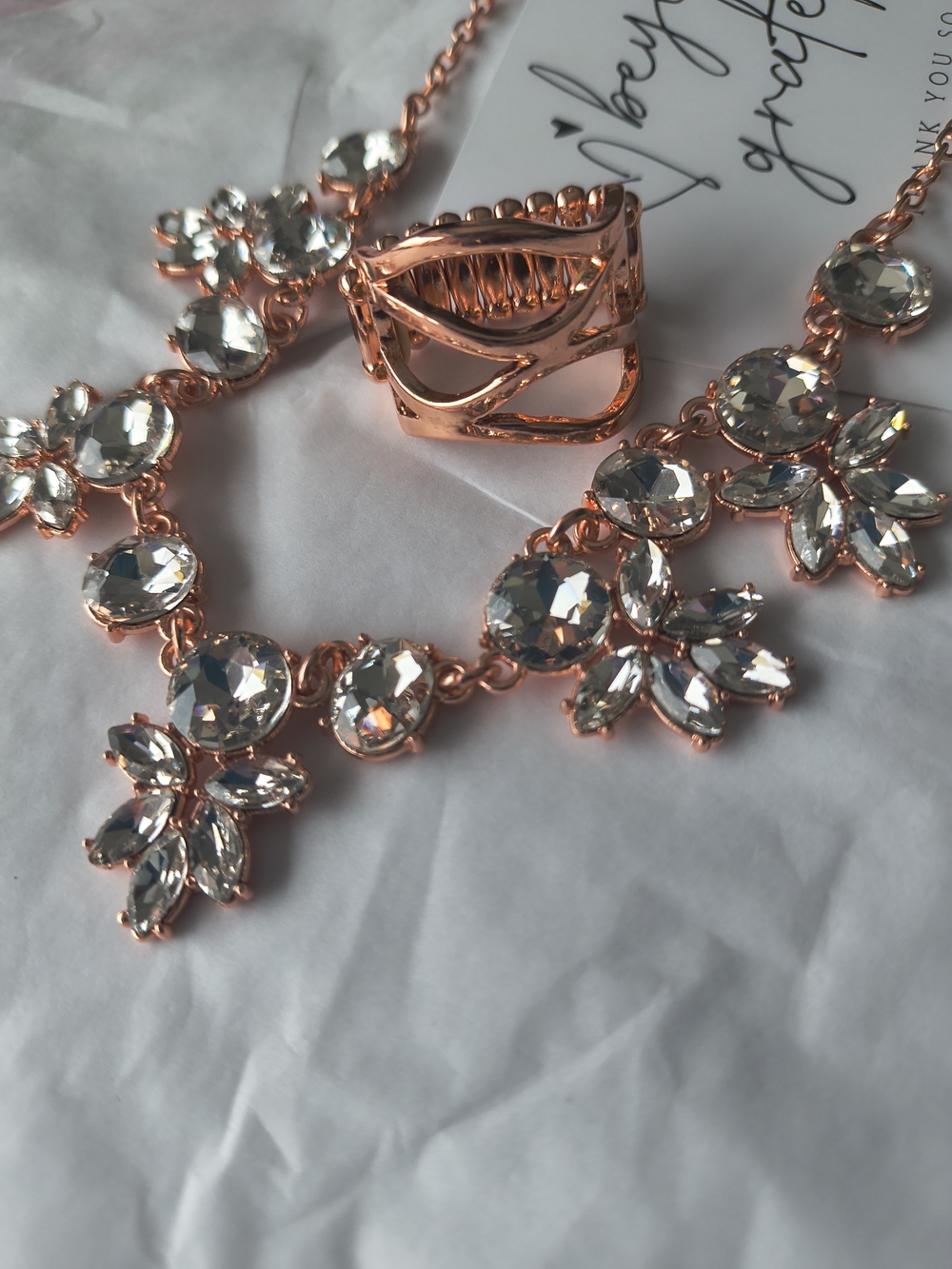 Rose Gold Crystal Statement Necklace and Ring Set